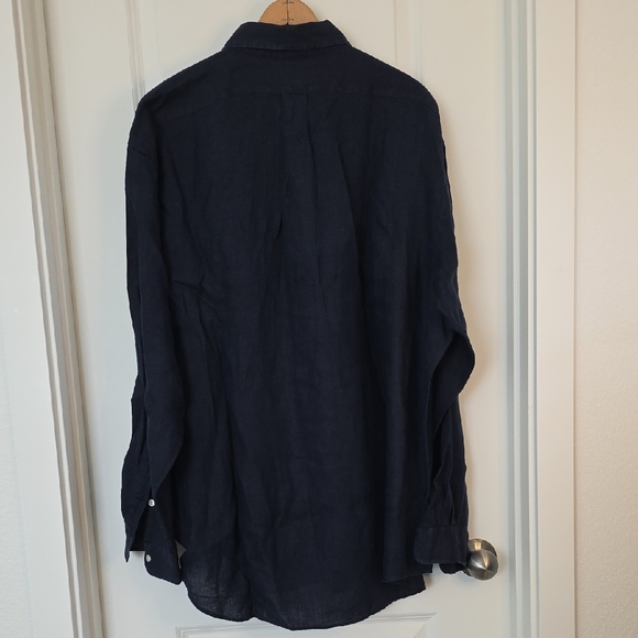 Polo by Ralph Lauren Men's Linen Dark Blue Button Down Shirt - Picture 4 of 5